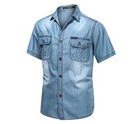 EACH WOMEN Chemise en Jean pour Hommes Coton à Manches Courtes Rivet Button Top Chemise DéContractéE Barstow Western Standard pour Hommes