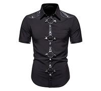 each women Hommes Steampunk Chemises À Manches Courtes Hommes Gothique Rivet Chemises À Manches Courtes Costume Médiéval Vintage Tops