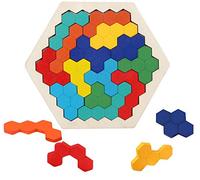 EACHHAHA Jouets de Boîtes à Puzzles Hexagonaux en Bois, Casse-têtes en Bois Blocs de Puzzle, Jouets Éducatifs de Puzzles, Puzzles Tangram pour Enfants de 3, 4, 5 et 6 Ansv