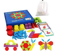 EACHHAHA Puzzle en Bois-Tangram-Jouets Montessori-Jouets éducatifs classiques-155 Formes géométriques et 24 Cartes de Conception pour Enfants adaptées aux Enfants de 3 4 5 6 7 Ans