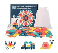 EACHHAHA Puzzle en Bois-Tangram-Jouets Montessori-Jouets éducatifs classiques-180 Formes géométriques- pour Enfants adaptées aux Enfants de 3 4 5 6 7 Ans