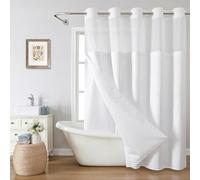 eachope Rideau de douche extra long sans crochet avec doublure en tissu à clipser, rideau de douche à tissage gaufré blanc pour salle de bain, hôtel de luxe, imperméable et lavable, 180 x 218 cm (l x