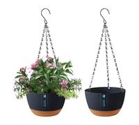 EACHPT 2 Pièces Pots de fleurs à Suspendre, Pot de fleurs Suspendu à Arrosage Automatique,pots de fleurs Suspendus pour lextérieur avec trous de Drainage et Soucoupe Amovible pour Plafond Balcon Φ21CM