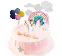EACHPT Décoration Gâteau Licorne, 3D Licorne deco gateau anniversaire nuage arc-en-ciel ballons décoration de gâteau licorne pour enfants filles garçons anniversaire bébé fête fête
