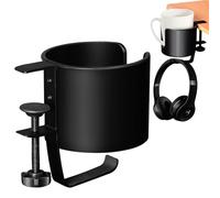 EACHPT Porte Gobelet Bureau 2 en 1 avec Support Casque Gamer,Crochet pour Casque sous Bureau,Porte Gobelet Anti-déversement pour Bureau ou Table,Facile à Installer