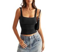 Eachyes Hauts pour femmes avec col carré doublé à double épaisseur, débardeur à dos bas ajusté sans manches pour l'été, vêtements pour sortir, noir, Taille S