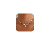 Eaciy Colliers colorés avec initiales pour filles, femmes, enfants - Collier tendance en perles pour adolescentes, filles, cadeau délicat avec initiale, collier ras du cou pour filles, Laiton, Pas de