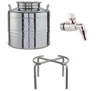 eacommerce Olivà Récipient pour fût d'huile en acier inoxydable avec bouchon à vis hermétique Bidon Réservoir d'huile tige Conteneur (30, Bidon + Robinet + porte-fût, 1, 1)