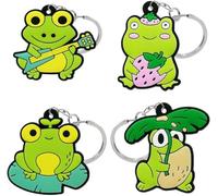 EACTEL Lot de 4 porte-clés grenouille en PVC avec pendentif mignon et coloré en forme de grenouille - Cadeau de dessin animé, Vert, F
