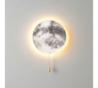 EaEa Lampe murale LED en forme de lune à piles, Applique murale pour Chambre d'enfant avec Interrupteur à tirette, 3 températures de couleur, Lampe de lune sans fil veilleuse
