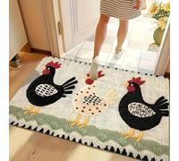 EAEQKOUC 1 pièce de paillasson de Bienvenue brodée pour Le Coq, Tapis rectangulaire Non tissé avec Un Motif de Coq Vif pour entrée intérieure/extérieure 3D-60x90cm