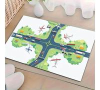 EAEQKOUC 1 pièce en Motif Cartoon Airport et Road Pattern, Tissu Polyester, Lavable en Machine, adapté à la décoration de la Chambre et du Salon. 3D-50x80cm