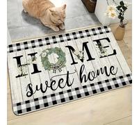 EAEQKOUC 1 pièce Tapis décoratif d’Accueil, Tapis rectangulaire, Design de Style campagnard, Bordure à Carreaux Noir et Blanc, antidérapant, Lavable en Machine 3D-60x90cm