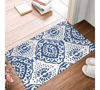 EAEQKOUC 3D 3D en carrelage Portugais Bleu et Blanc Tapis antidérapant Matelas de Sol durables pour l’entrée de la Cuisine Tapis de Repos du Salon - 50x80cm
