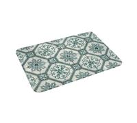 EAEQKOUC 3D Carrelage Portugais 3D Turquoise et Blanc, paillassons antidérapants, Tapis de Moquette pour entrée de Cuisine, Tapis de Repos de Chambre - 40x60cm
