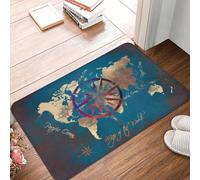 EAEQKOUC 3D Carte du Monde paillasson Tapis antidérapant géographie Boussole Cuisine Salle de Bain Chambre Tapis tapis-60x90cm