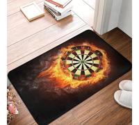 EAEQKOUC 3D Darts Board in Fire Floor Door Bathroom Kitchen Mat Anti-Slip Indoor Arrow Archery Target Doormat Garage Entrance Carpet Rug-40x60cm