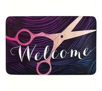EAEQKOUC 3D Stylish 'Welcome' Hair Salon Doormat Non-Slip Floor Mat, Modern Scissors Design, Perfect for Beauty Shops Decor-60x90cm