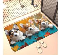 EAEQKOUC d’extérieur 3D Corgi, Adorable Chiot avec Un Motif de Feuilles Tombantes, antidérapant, Parfait pour la décoration de Salle de Bain et de Chambre Tapis-40x60cm