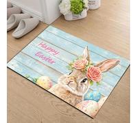 EAEQKOUC Paillasson modèle Happy Easter Bunny 1 pièce, Moquette antidérapante, adaptée au Salon, Chambre, Salle de Bain, décoration de Maison de Vacances 3D-60x90cm
