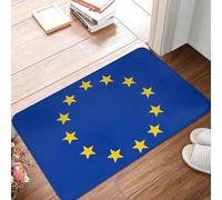 EAEQKOUC Paillassons en Flanelle 3D de l’Union européenne Drapeau européen antidérapant Drapeau National Absorbant pour Porte d’entrée Kitchen, Baignoire de Douche Tapis-60x90cm