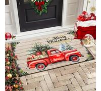 EAEQKOUC Tapis 3D Paillasson antidérapant - Rouge avec Fleurs et Pois dorés, léger en Flanelle en Polyester pour Le Salon, décorations de Noël de Cuisine