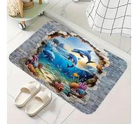 EAEQKOUC Tapis de Bain 3D Dauphins océaniques et récifs coralliens - en Polyester antidérapant à séchage Rapide, Lavable en Machine pour la déco de Douche et de baignoire-40x60cm
