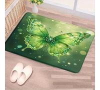 EAEQKOUC Tapis de Bain Papillon en Pierres précieuses Vertes translucides 3D avec Ailes Brillantes et Pierres précieuses étincelantes, Support en Caoutchouc antidérapant, Flanelle moderne-60x90cm