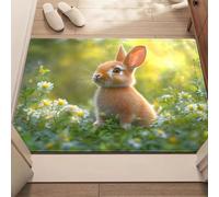 EAEQKOUC Tapis de Porte Bunny in The Easter Flowerbed, Tapis antidérapant, adapté au Salon, Chambre, Salle de Bain, décoration de Maison de Vacances 3D-60x90cm
