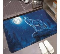 EAEQKOUC Tapis de Sol 3D Hurlant Wolf Moon Night de Porte Animaux Sauvages antidérapant d’intérieur nature-40x60cm