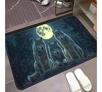 EAEQKOUC Tapis de Sol 3D Wolf Pack Moon Night de Sol Faune Animal antidérapant d’intérieur Thème nature-60x90cm