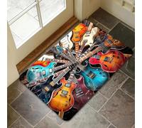 EAEQKOUC Tapis de Sol antidérapant 3D « Colorful Electric Guitars » - Tapis de Sol Absorbant d’intérieur et d’extérieur adapté à la décoration de la Maison, durable-50x80cm