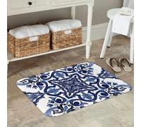 EAEQKOUC Tapis de Sol antidérapant Bleu à Motifs Floraux méditerranéens méditerranéens siciliens Tapis de Sol imperméable à l’Eau pour Tapis de Pied de Balcon 3D-50x80cm