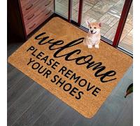 EAEQKOUC Tapis Paillasson en Flanelle 3D « Bienvenue, Veuillez Retirer Vos Chaussures » - Polyester Lavable à la Machine pour entrée, Cuisine, Balcon de décoration intérieure-50x80cm