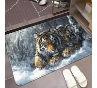 EAEQKOUC Tapis Paillassons 3D Scène hivernale de la Faune antidérapant Décoration d’intérieur à imprimé Animal réaliste d’entrée pour vivre-60x90cm