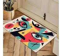 EAEQKOUC Tapis Paillassons de Porte en 3D Abstrait Coloré Visage Visage Épais en Flanelle, antidérapant, Lavable en Machine, Art Moderne Géométrique et Coloré-60x90cm