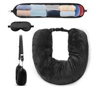 EAEVKPI Coussin Cou Voyage,Oreiller de Voyage a Remplir de Vetement,Oreiller de Voyage avec Masque en Soie,Oreiller Cervical Évolutif Transformable pour Oreiller Avion Voyage