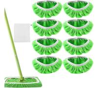 EAEVKPI Lot de 8 Chiffons Réutilisables pour Balai Sweeper Mop, Tampon à Vadrouille Lavables, Lingettes Remplaçable avec Sac en Maille, pour Usage Humide et Sec, pour à la Plupart des Sols, Vert