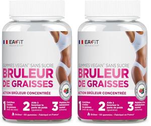 Eafit MINCEUR - GUMMIES Bruleur de graisses - Brule graisse - Perte de Poids - Sans sucre - Vegan - Guarana - Chrome - Cafe vert et Cola - 60 Gummies Fruits rouges - Cure 1 mois - Made in France
