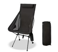 EagerMinds Chaise de Camping Pliante Portable, avec Appui-tête et Poche pour gobelet Amovible et Sac de Rangement, Chaise de Pêche Pliante pour Randonnée Barbecue et Plage (Noir)