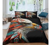 Eagle Art Housse de Couette Hypoallergique 3 Pièces 3D Imprimée Léger Native American Inspired_ Ensemble De Literie avec 2 x Taies d'oreiller Super Douce for Enfants Garçons Ado Single（140x200cm）