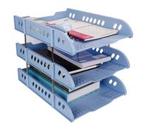 Eagle Bac à courrier en plastique à 3 niveaux, organiseur de fichiers de bureau, parfait pour ranger des documents et des travaux de papier (bleu)