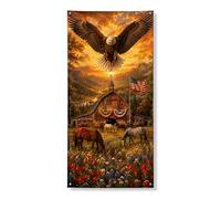 Eagle Barn Couverture de porte décorative, scène de vie sauvage rustique, décoration de porte d'entrée, intérieur ou extérieur, festival d'automne fournitures de vacances 91,4 x 183 cm
