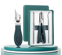 Eagle Beak Beveled Nail Clippers, 3-Piece Set of Wide Jaw Opening Anti-Splash Slanted Nail Clipper for Thick Nails, Seniors&Ingrown Care (Green)