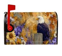 Eagle - Couverture magnétique de boîte aux lettres rustique, tournesol naturel, fleurs violettes, or automne, pour décoration de jardin extérieur, 45,7 x 53,3 cm