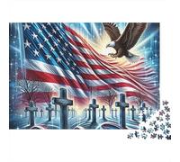 Eagle Drapeau américain Puzzle 1000 Pièces Carton Premium Set, Anti-Stress pour Adultes, Défi Éducatif, Loisir Amusant À Domicile, pour Lui/Elle 70x50cm/1000pcs
