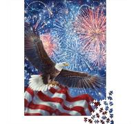 Eagle Fireworks American Flag Puzzle 1000 Pieces Cadeau Unique Jeu Éducatif Challenge Toy À De Qualité Supérieure Peinture Art pour Adultes Et Enfants À Partir De 12 Ans 70x50cm/1000pcs