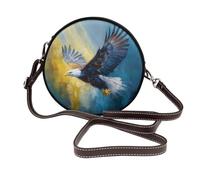 Eagle Flying In The Sky Sac à bandoulière rond en cuir pour femme