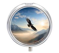 Eagle Mountains Pilulier étanche à 3 compartiments avec miroir Récipient rond en métal Organiseur portable Boîte à vitamines pour poche et sac à main Voyage