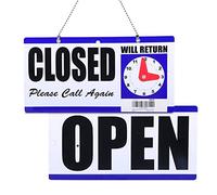 Eagle Open and Closed Sign, Plastic, with Hanging Chain, Double Sides with “Will Return” Clock, 6X11.5-Inches